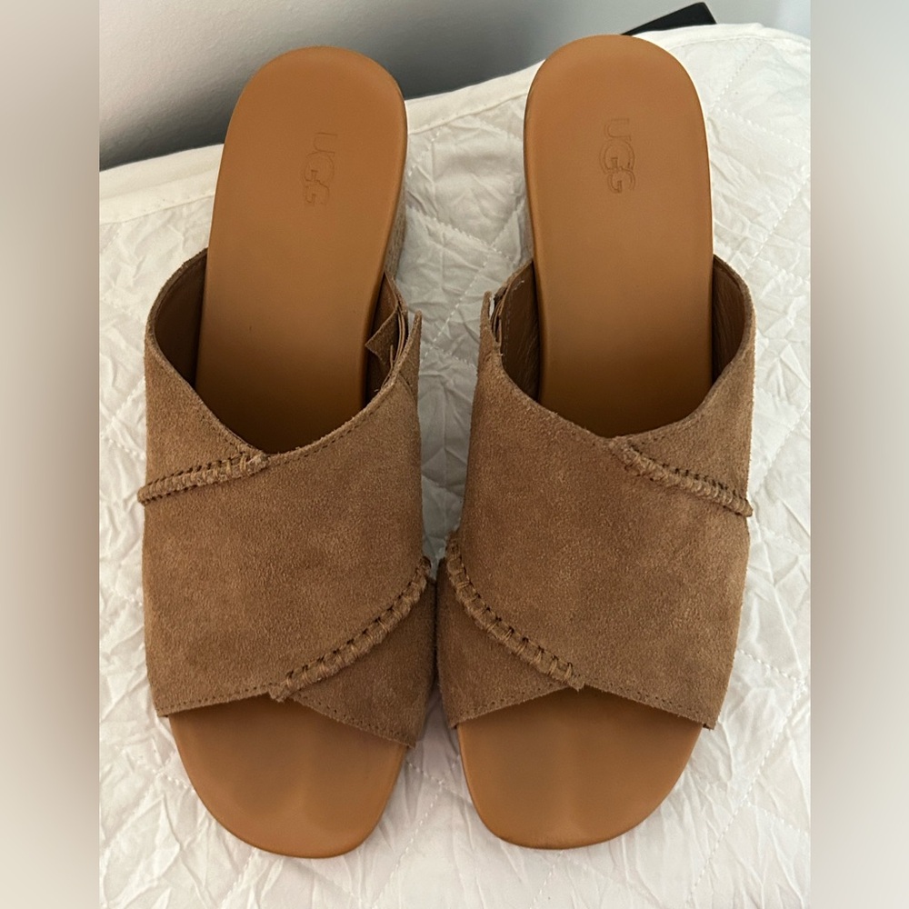 UGG Tan Mules & Clogs Slip-On Shoes Taia Wedge Heel Sandal SZ 11
EUC